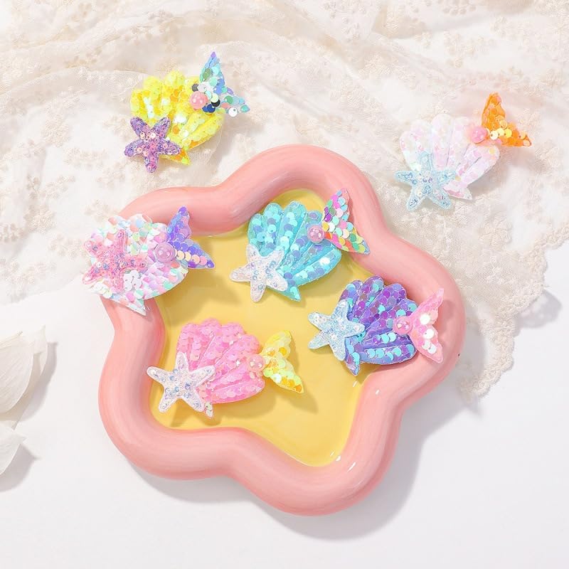 Wistamik mermaid-shaped sequin hair clip in sunset orange ideal for beach outings.