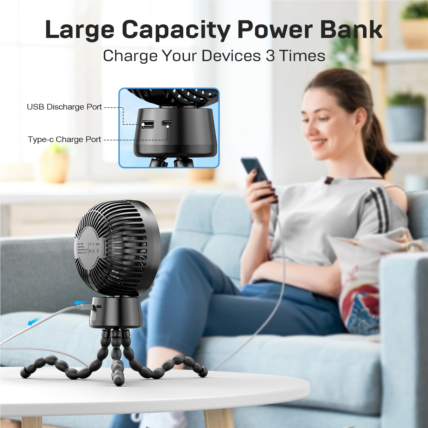 Detachable, flexible tripod compatible with stroller or desk