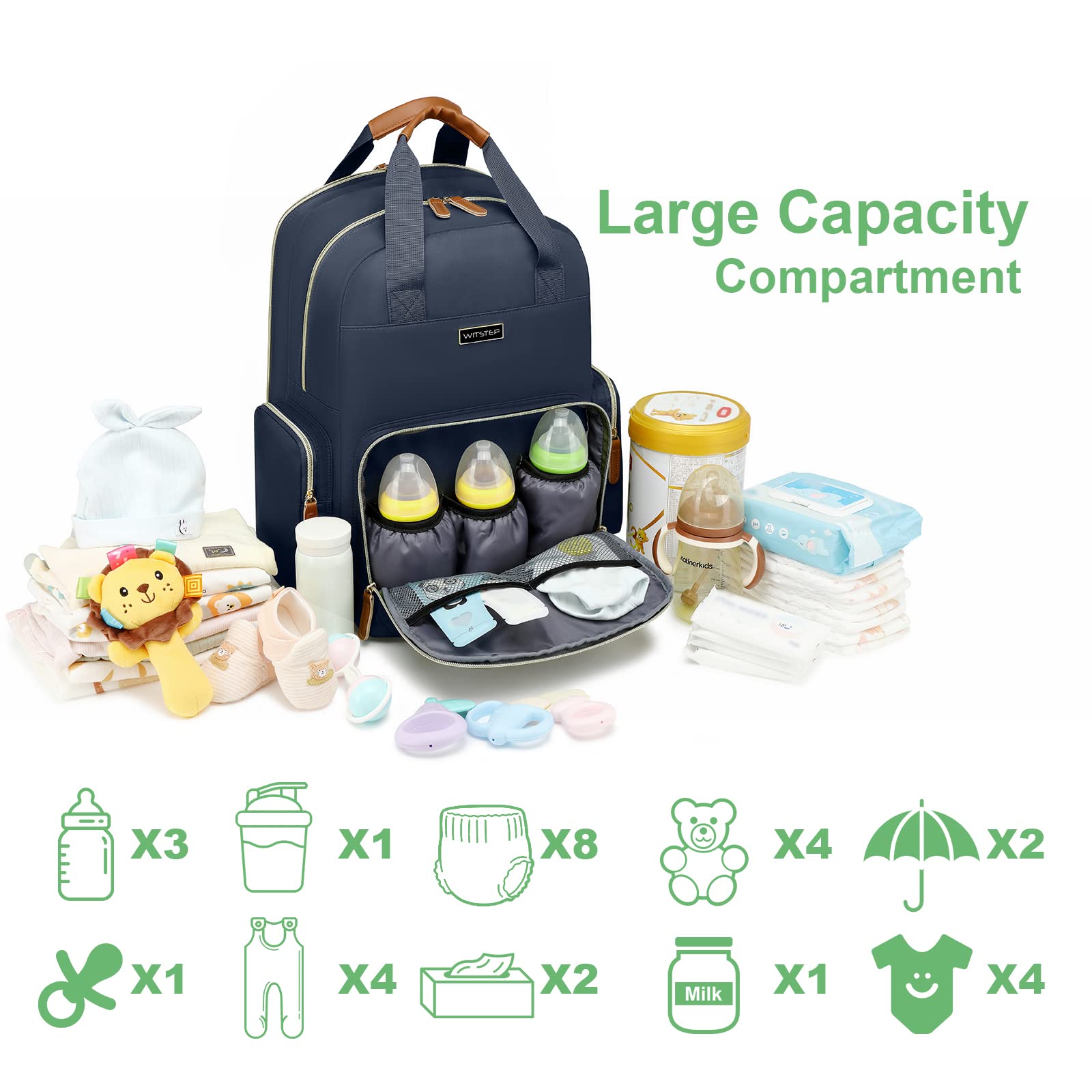 WITSTEP main compartment accommodates baby items and a small laptop