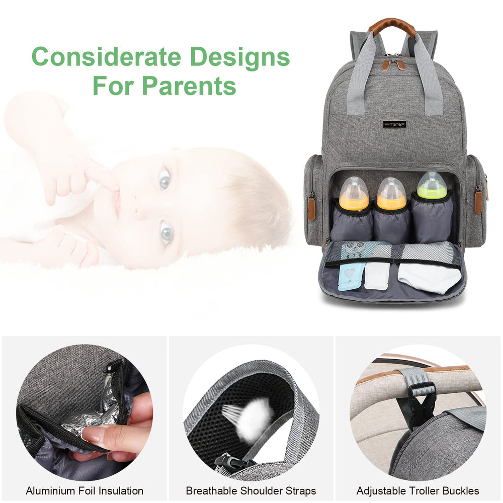 WITSTEP diaper bag mesh-diaper-pockets neatly organize diapers and supplies