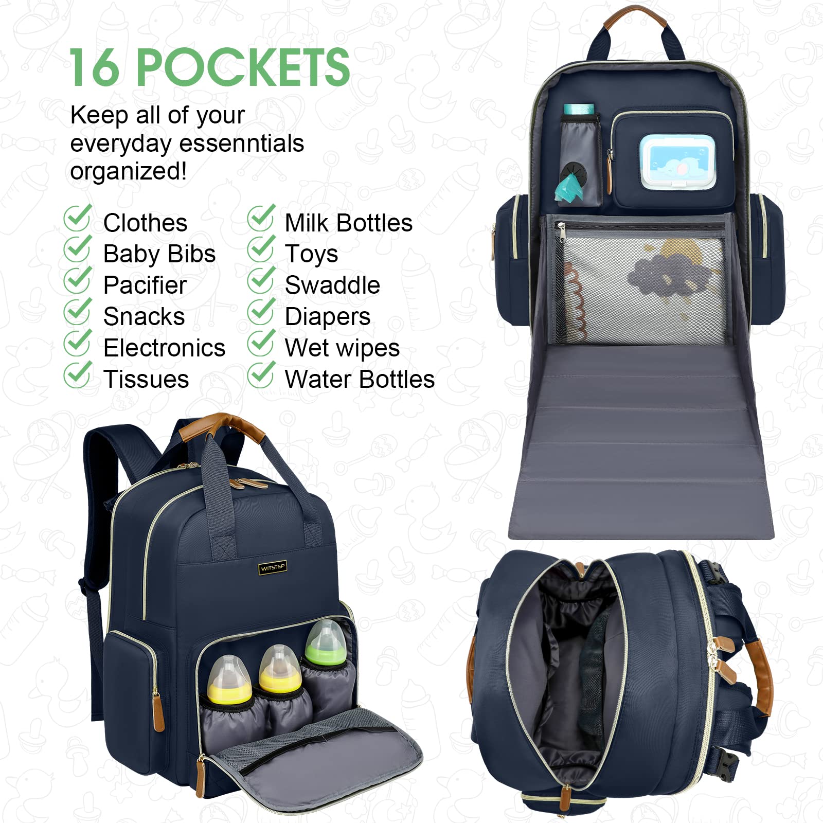 WITSTEP mesh pockets organize diapers and essentials