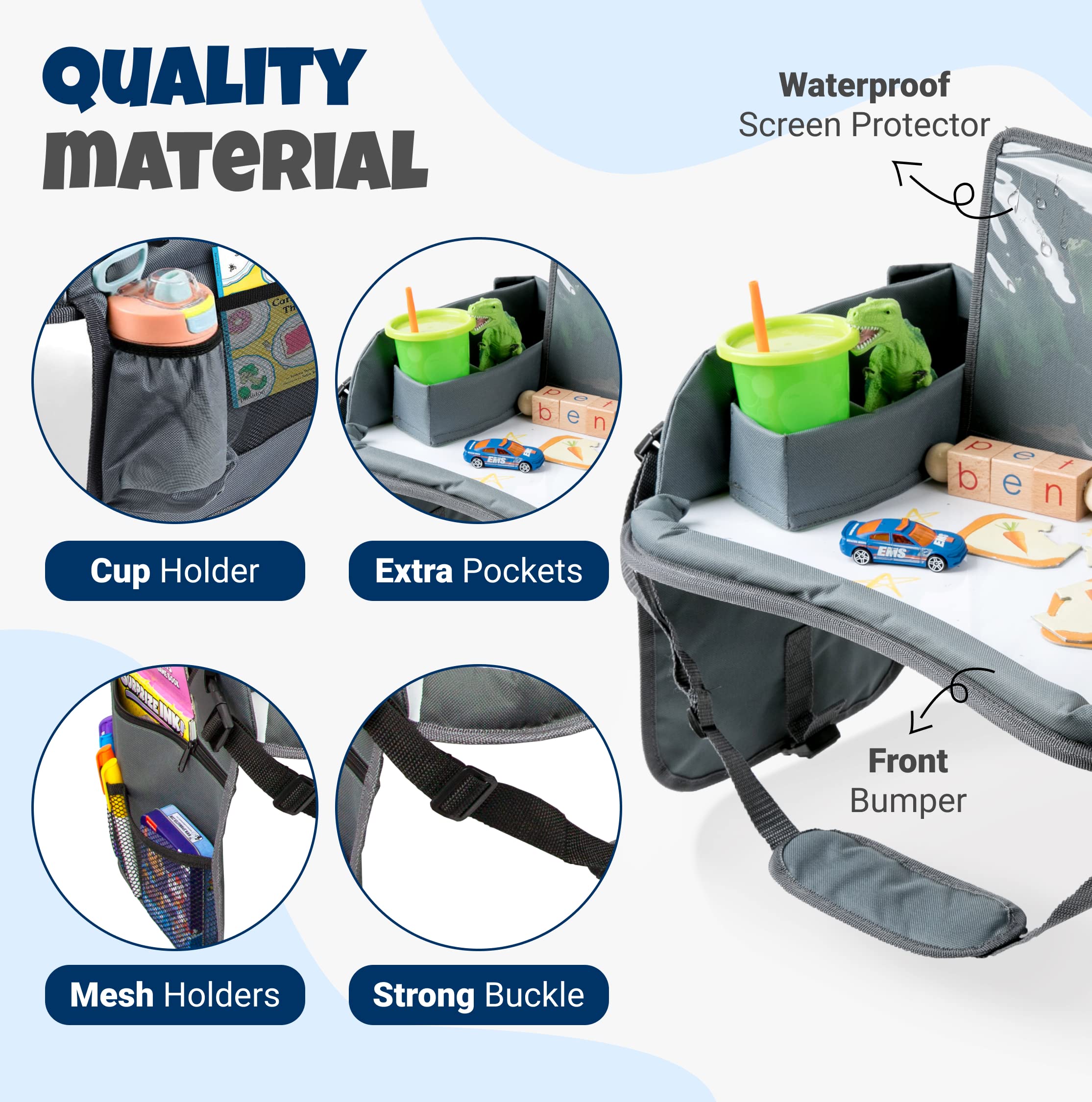 WITRIP travel tray provides storage for drinks, tablets, and toys