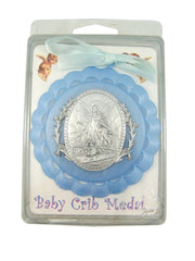WJH moulded acrylic blue crib medal offers durable, lightweight decor for busy nurseries.