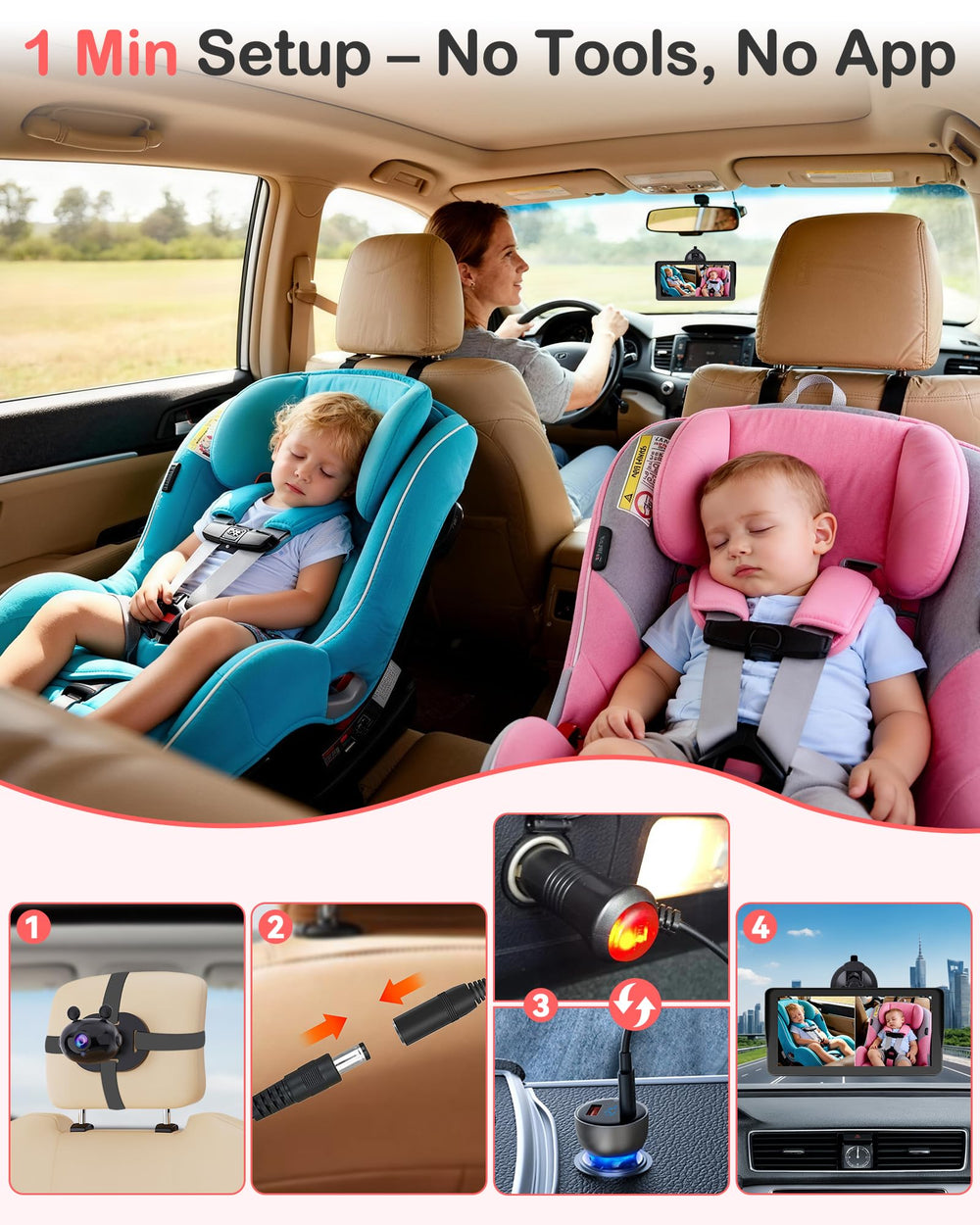 Wkzay 360-degree rotation camera captures every movement from the front seat.