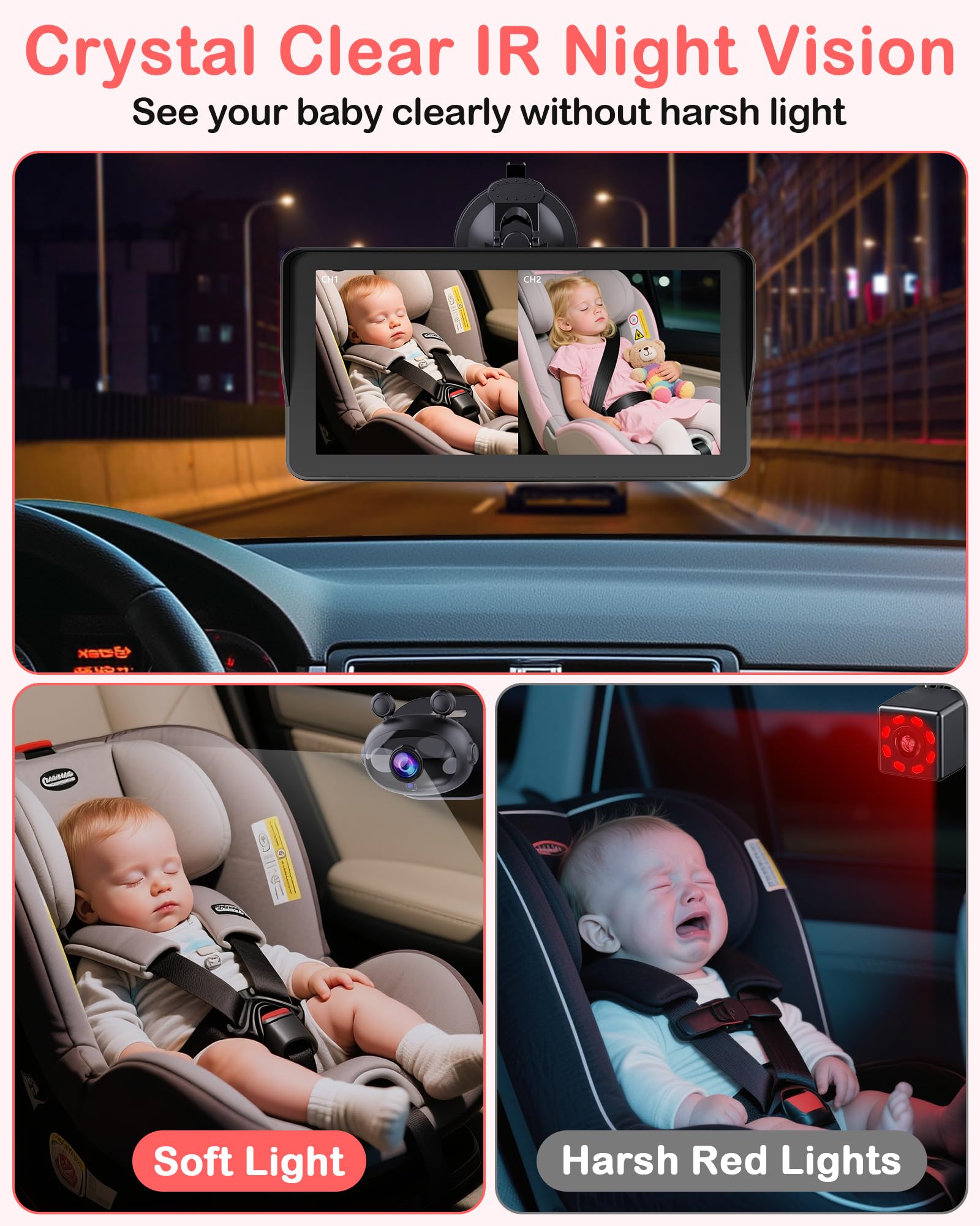 Wkzay dual infrared night vision cameras provide visibility for both kids after dark.
