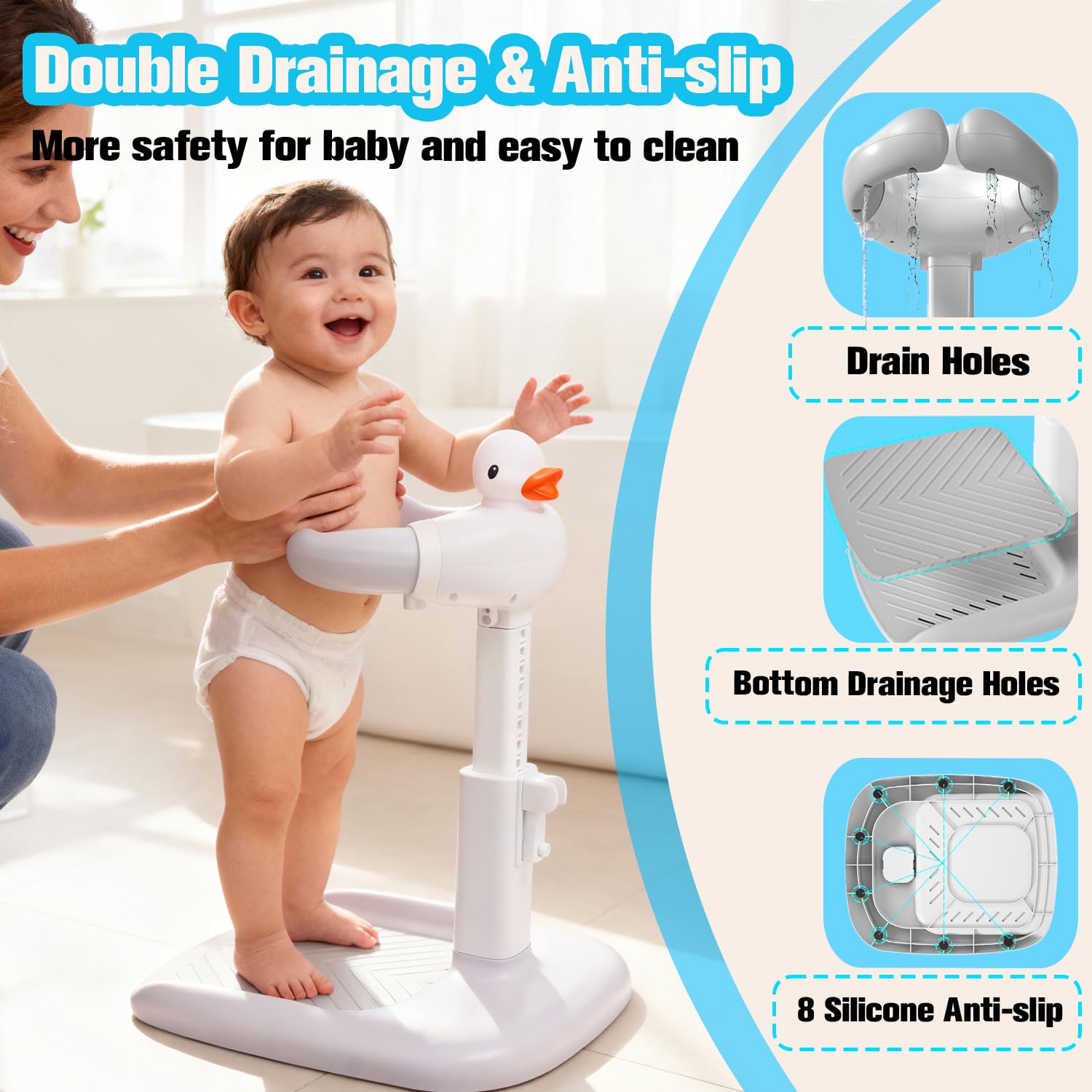Wmaiwei complete bathing set includes stool, cap, mat, and holder for versatility.