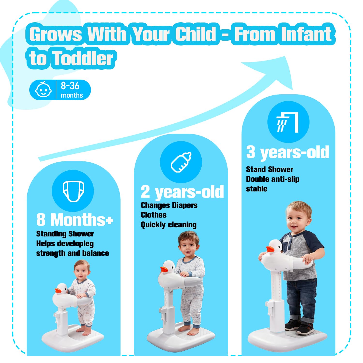 Wmaiwei lightweight stand is easy to move and store after bath time.