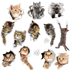 WMdecal 12pcs removable 3D cat stickers on wall for bright spaces.