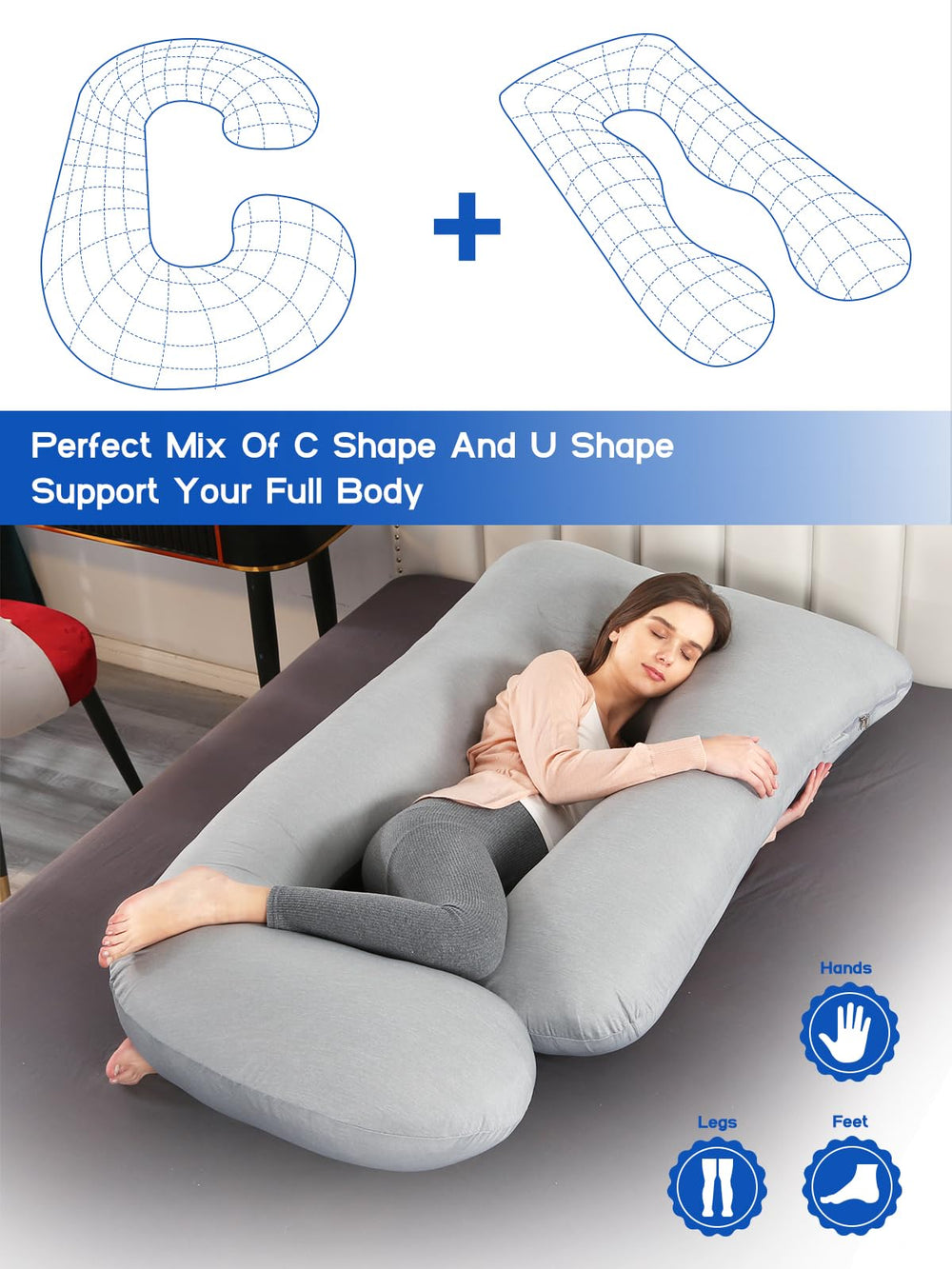 Wndy's Dream back-belly support aids comfortable positioning during late-pregnancy.