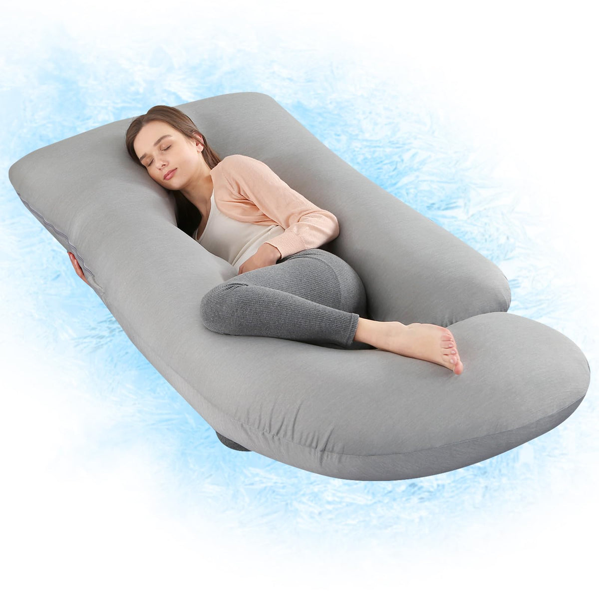 Wndy's Dream pregnancy pillow cooling cover provides cool, silky comfort for hot nights.