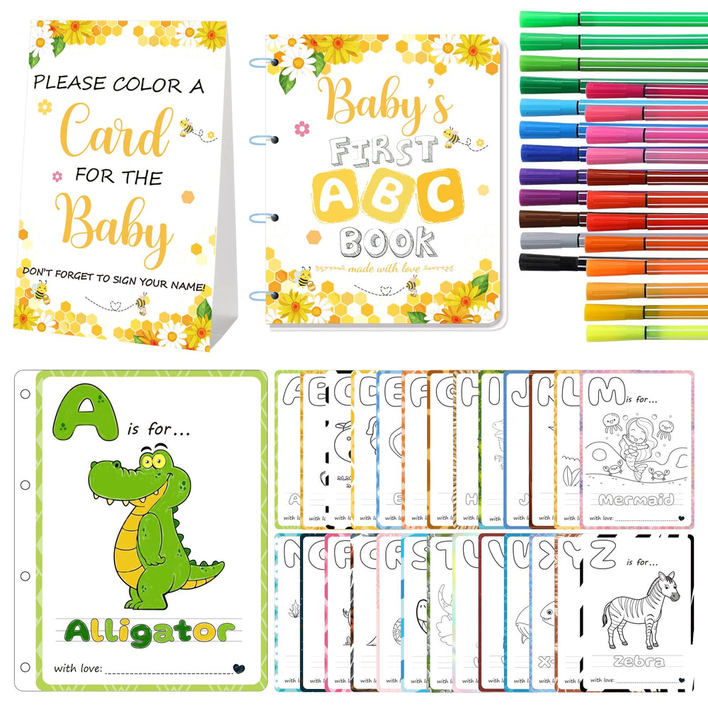 WNINK Baby's First ABC Book table sign brightens the shower and invites guests to color.