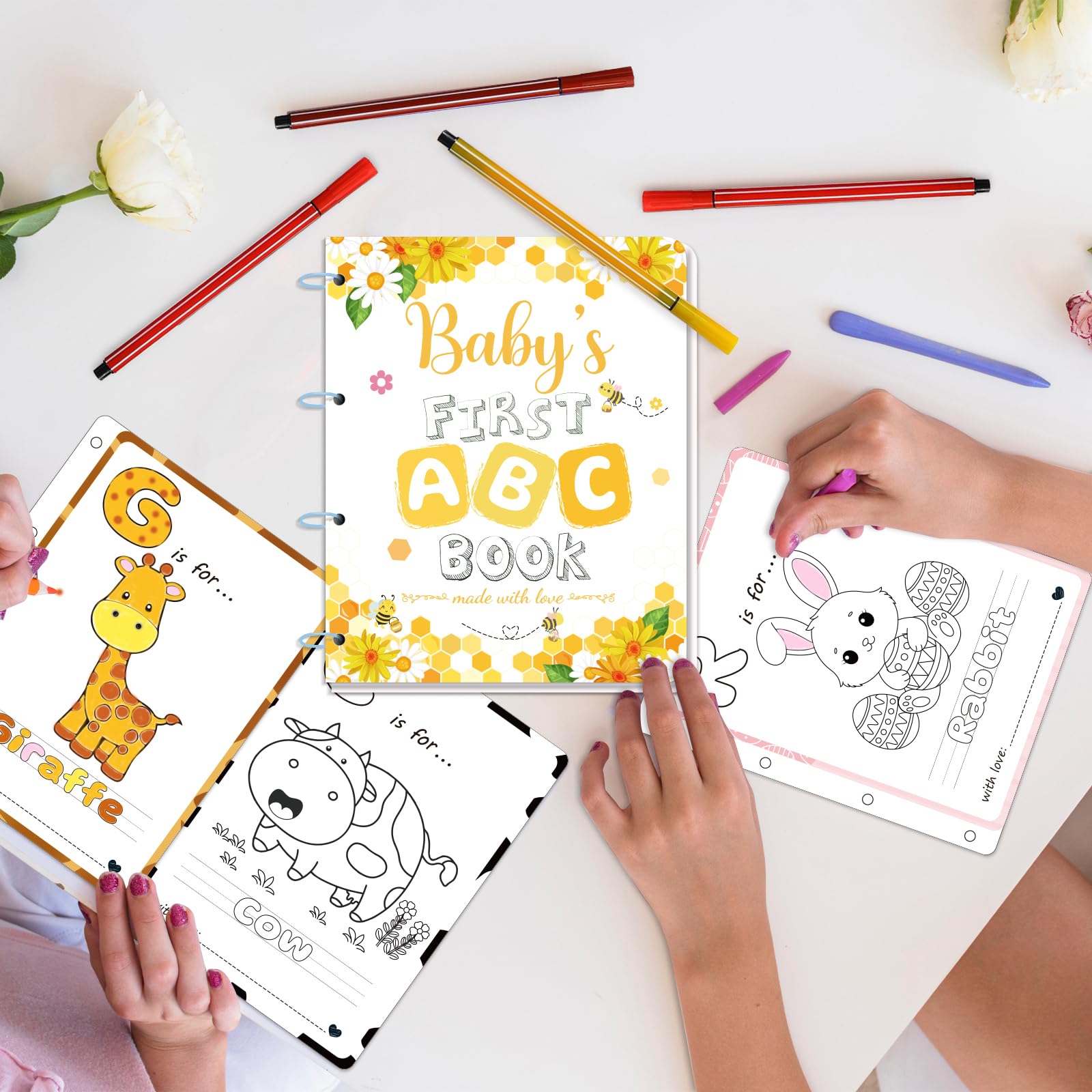WNINK Baby's First ABC Book watercolor pens deliver vibrant, smudge-free coloring for guests.