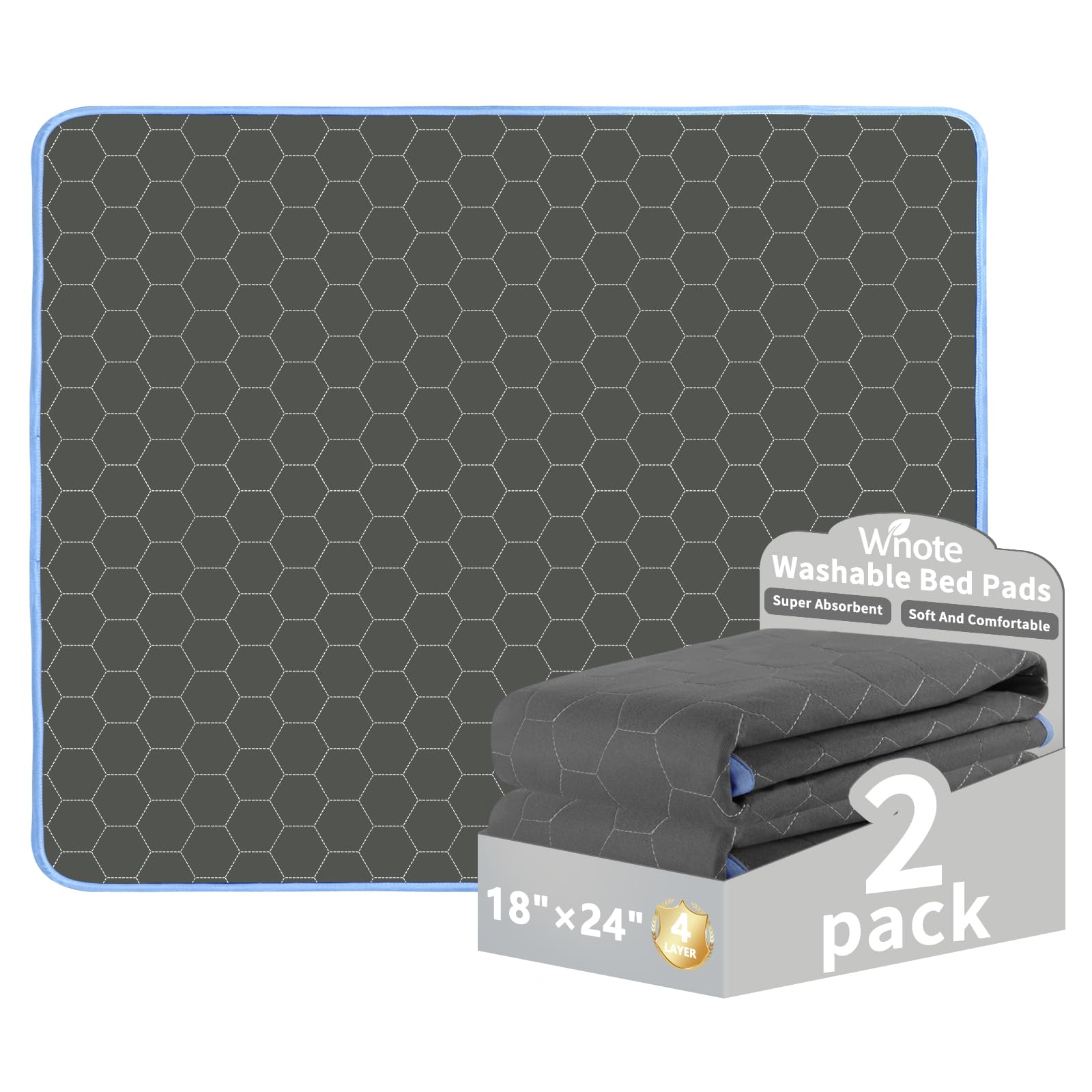 Wnote waterproof washable underpad in dark gray protects mattresses and furniture