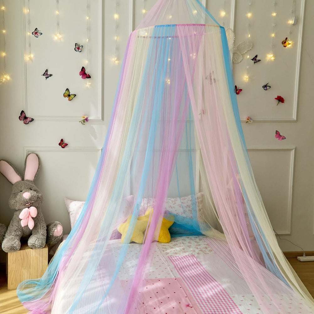 Wnqou Rainbow Bed Canopy fabric close-up shows soft, durable polyester for daily use