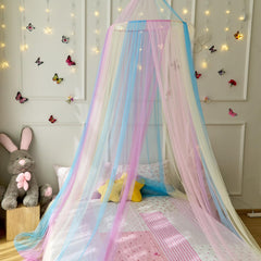 Wnqou Rainbow Bed Canopy fabric close-up shows soft, durable polyester for daily use