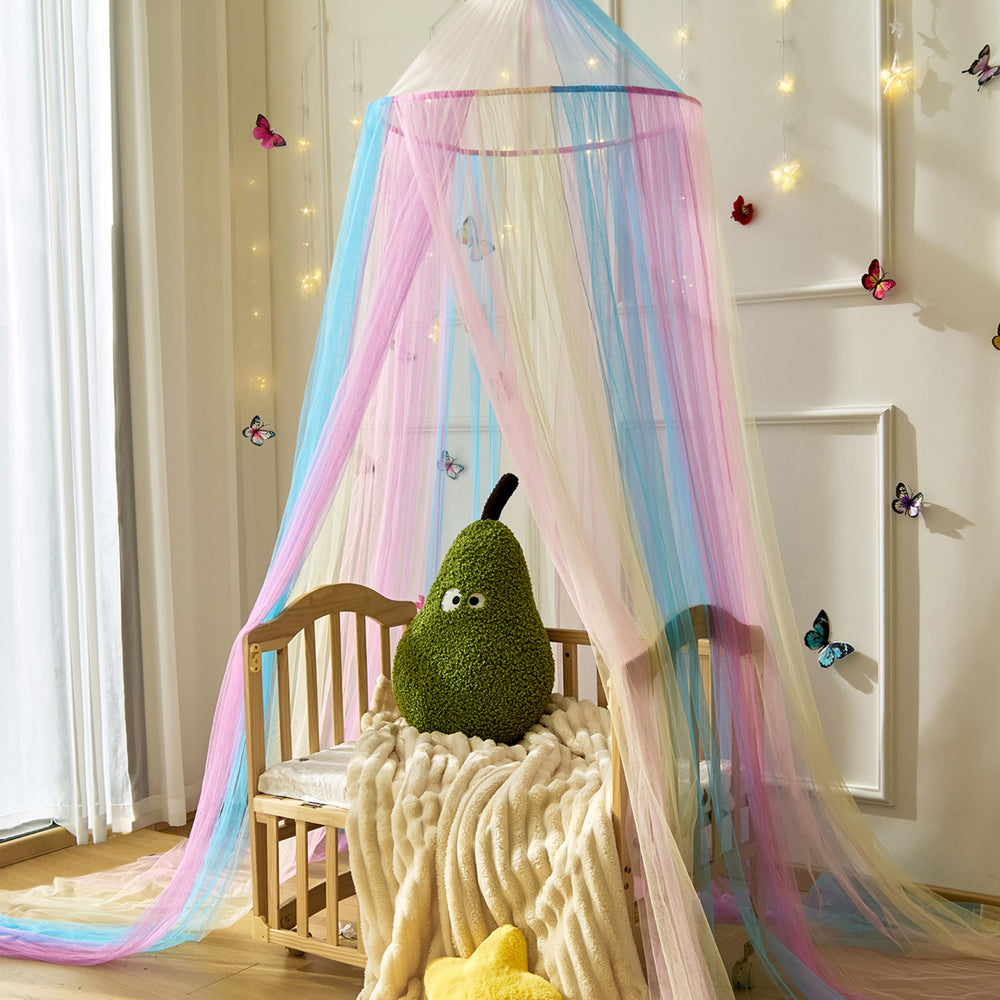Wnqou Rainbow Bed Canopy inside view creates a princess hideaway for imaginative play