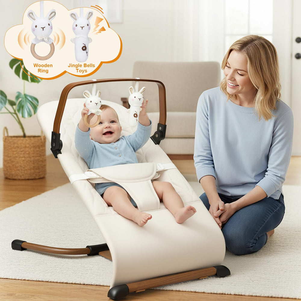 Wnttmt bouncer showing 3 recline positions for growing babies' comfort needs