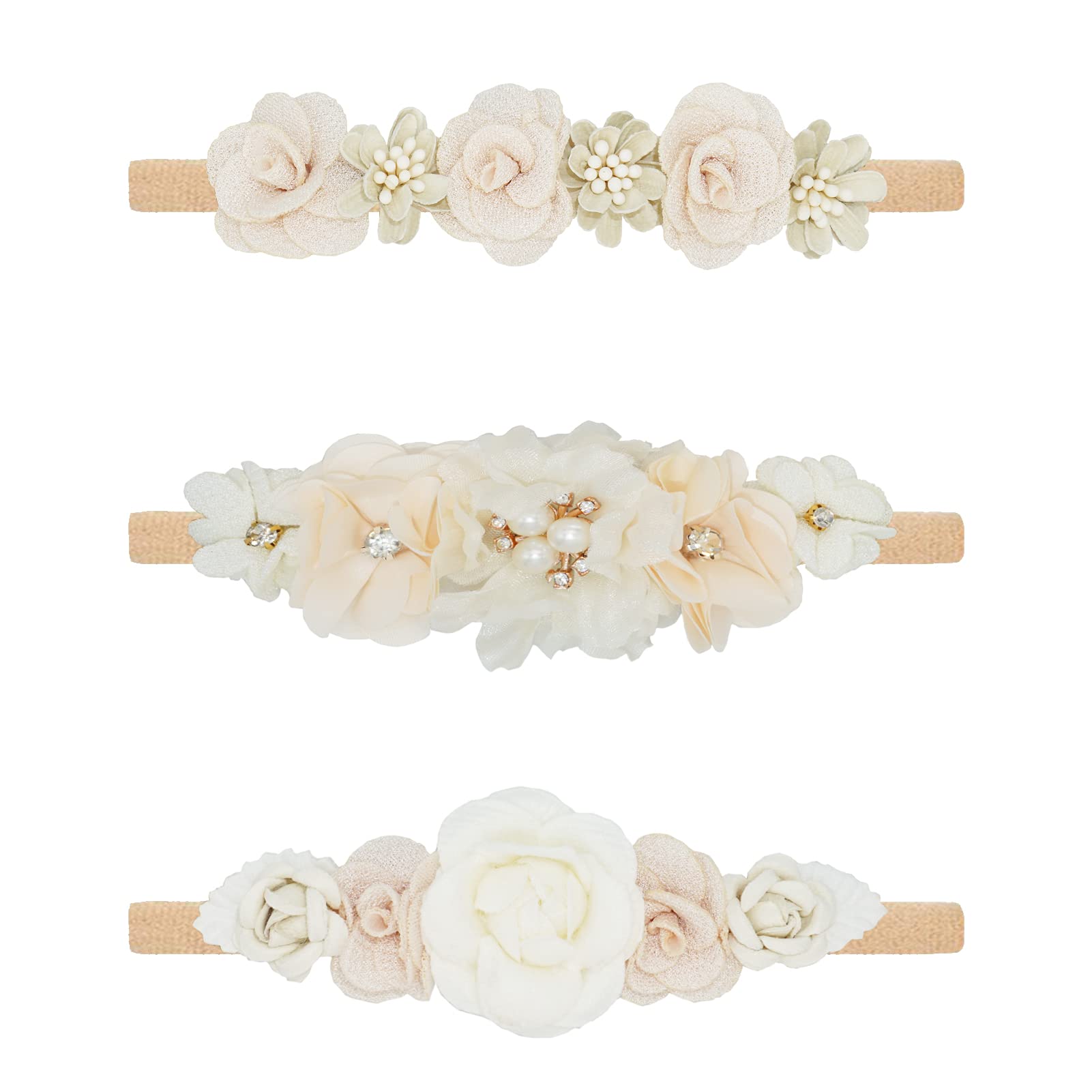 WNYUJOY flower headbands set in pink, peach, and lavender for stylish baby looks.