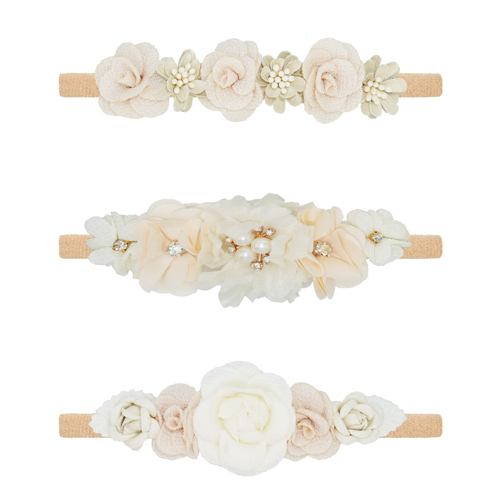 WNYUJOY flower headbands set in pink, peach, and lavender for stylish baby looks.