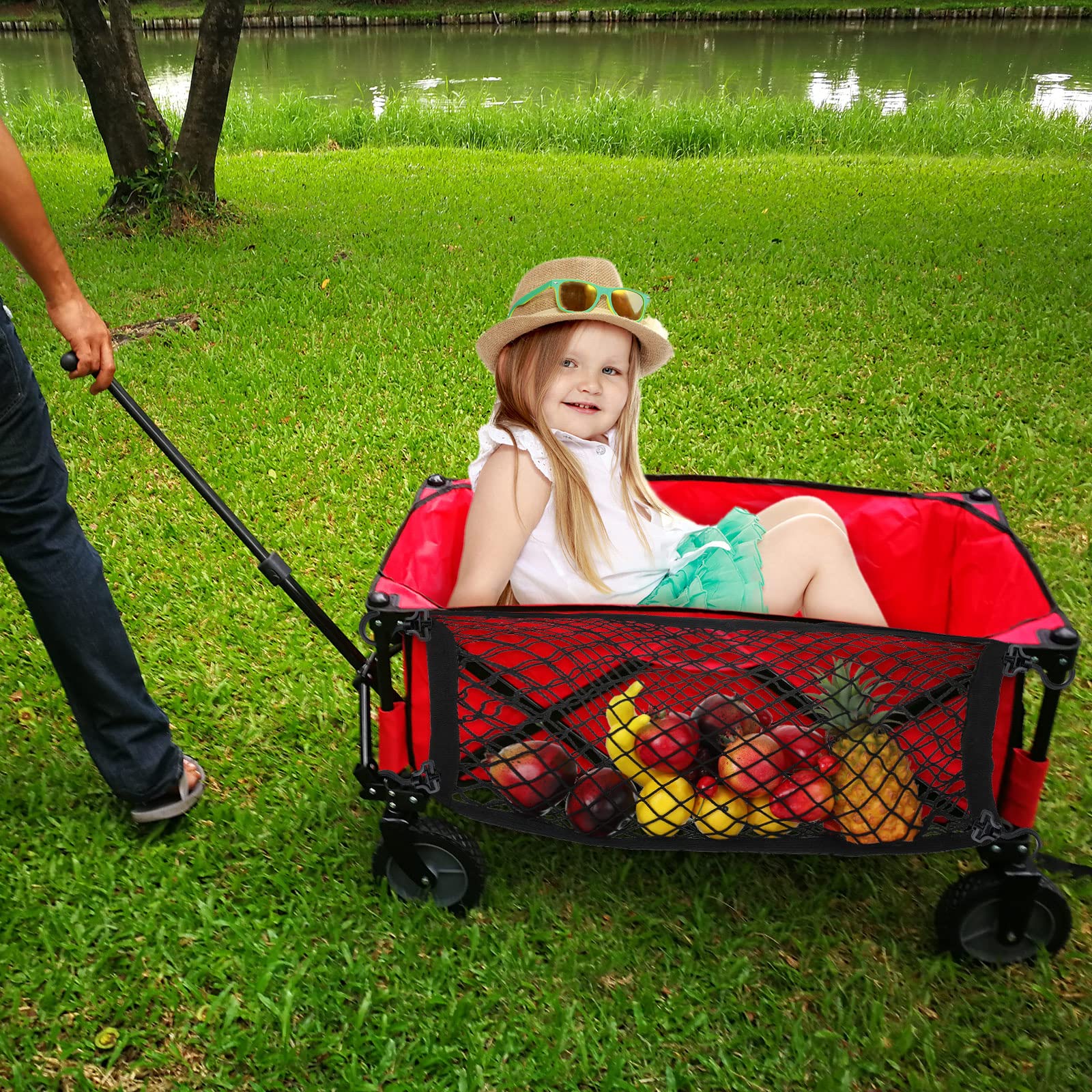 Woanger wagon cargo net durable stretchable fabric supports bulky cargo.