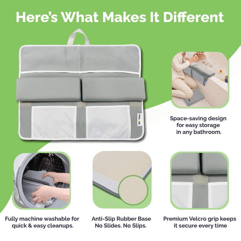 Wobbi elbow rest folds for compact storage after use.