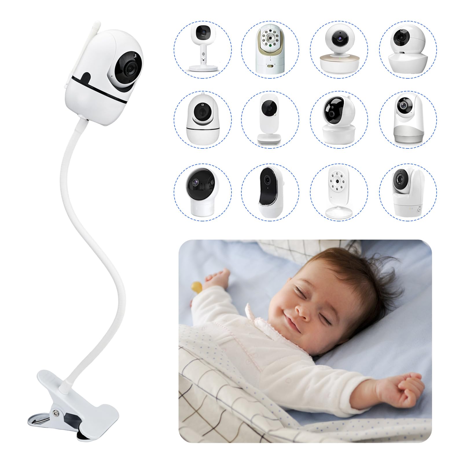 Wochel flexible clip mount on crib for hands-free baby monitoring