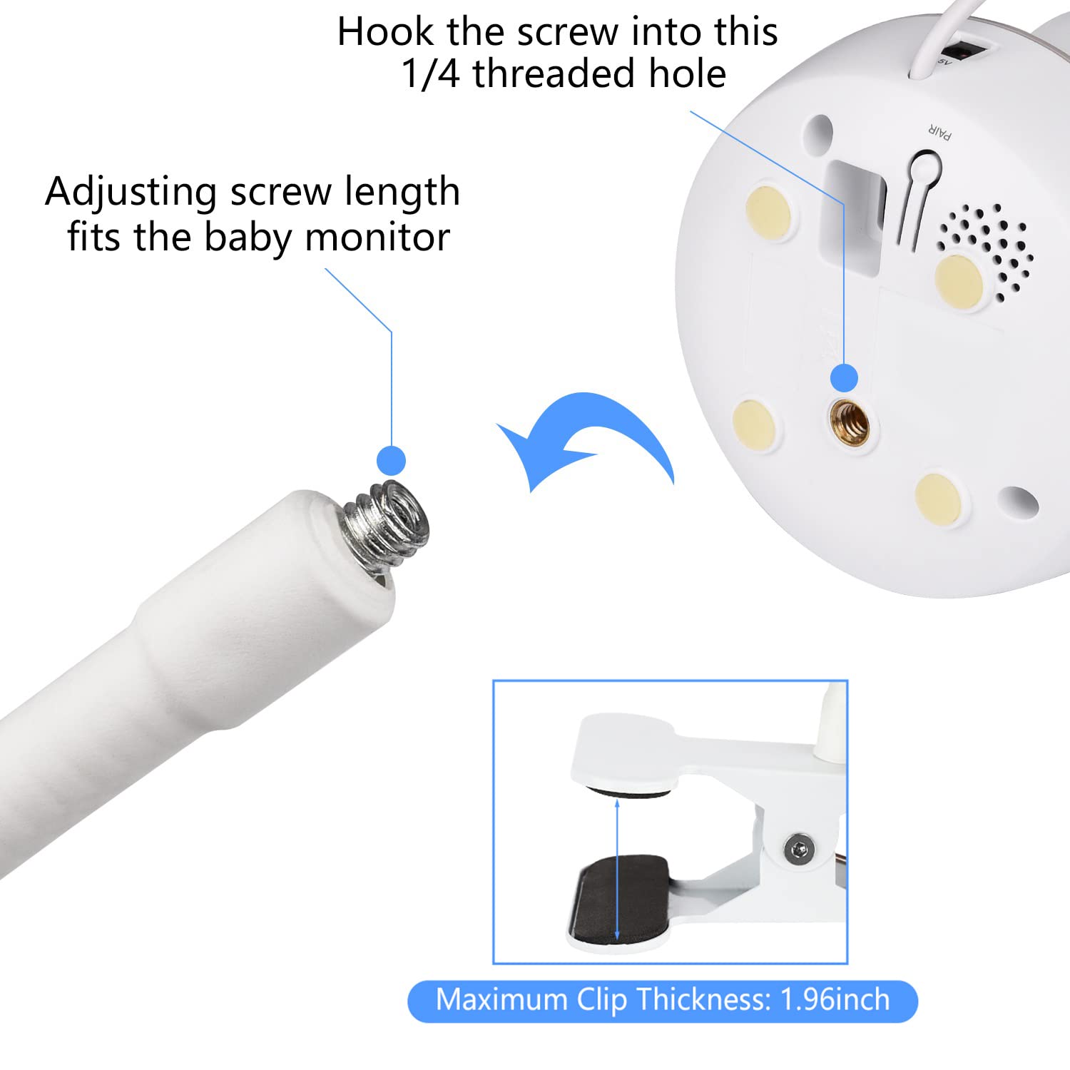 Wochel gooseneck mount clip provides stable, furniture-friendly support.