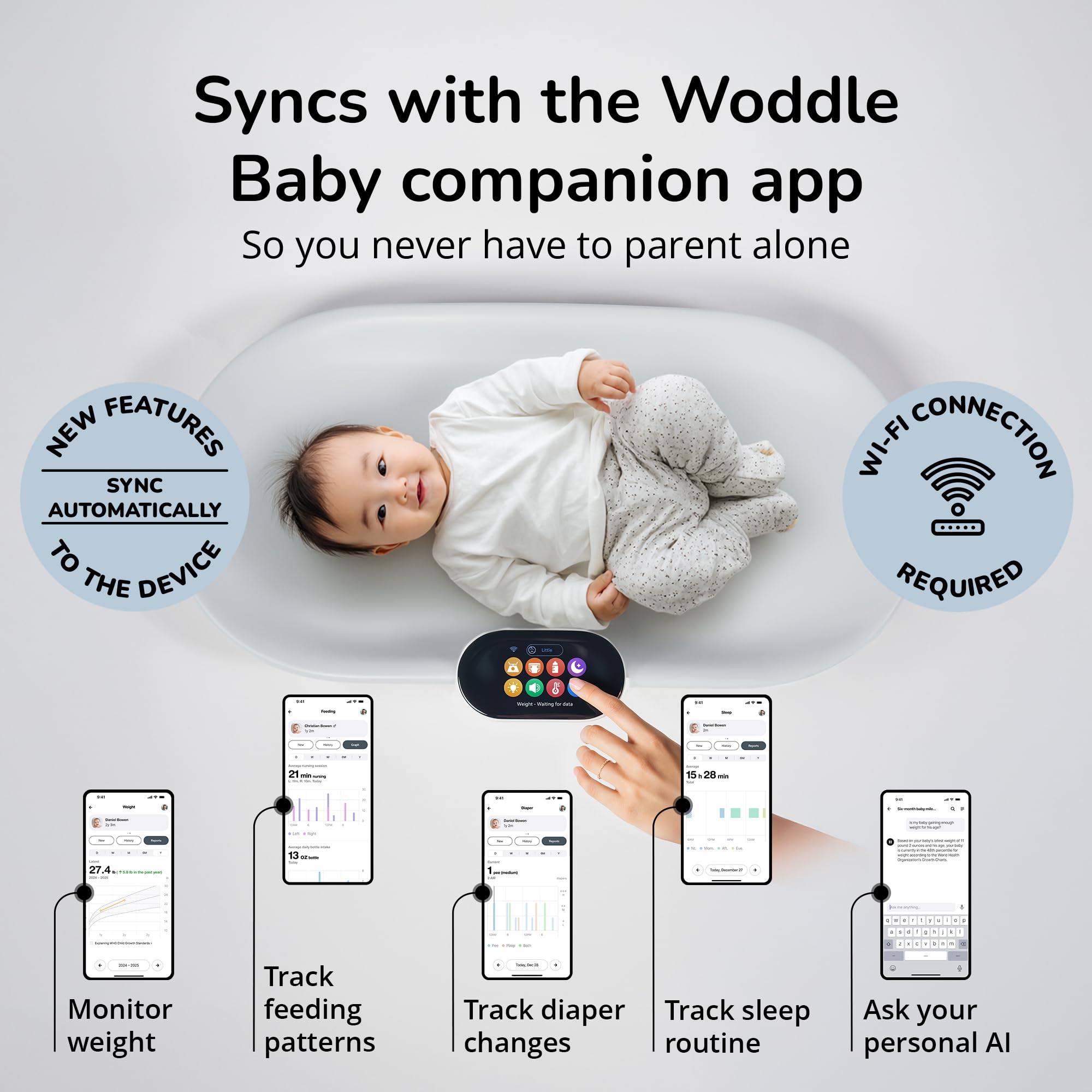 Woddle built-in noise machine creating calming ambient sounds