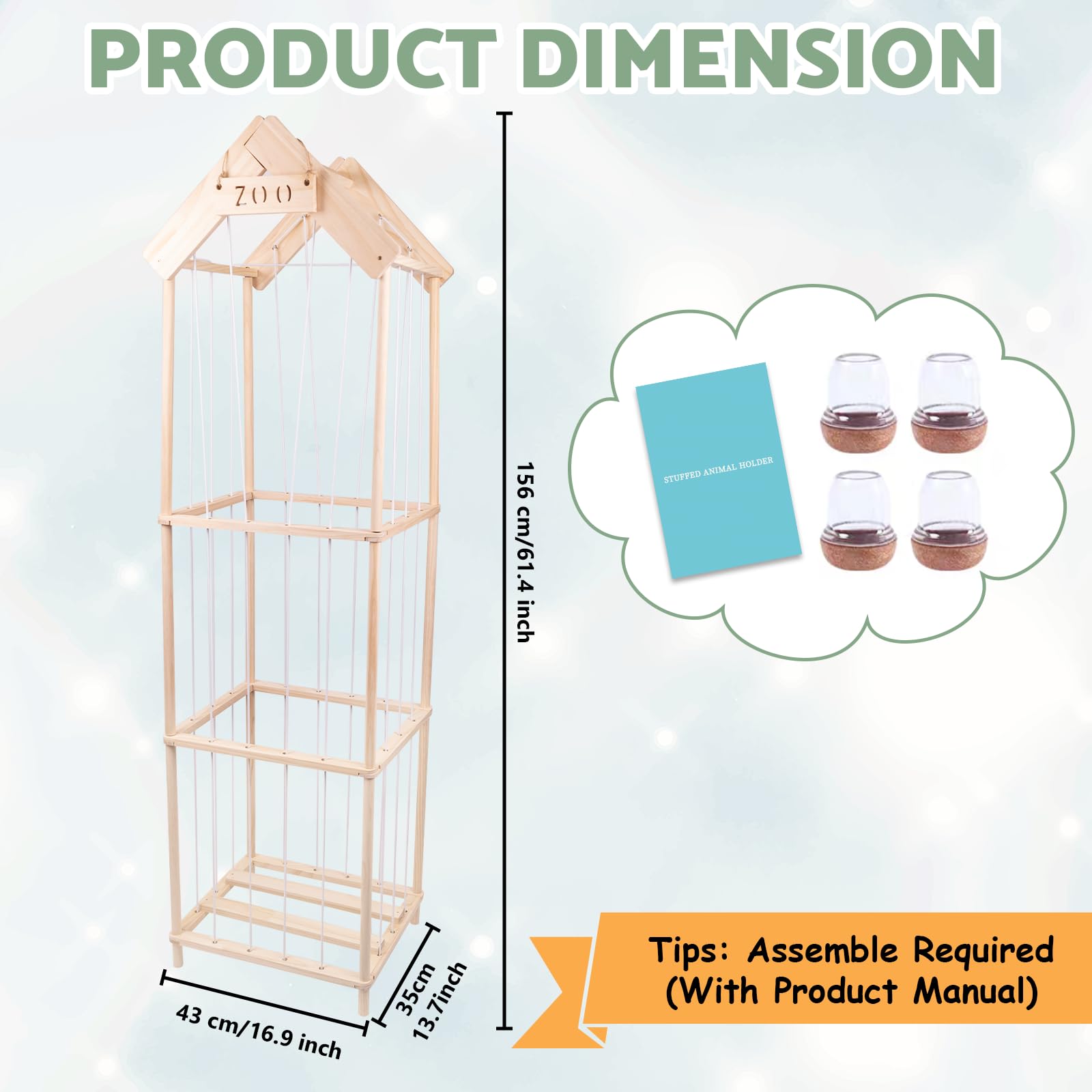 WodGod wooden plush toy display offers large capacity for plushies.