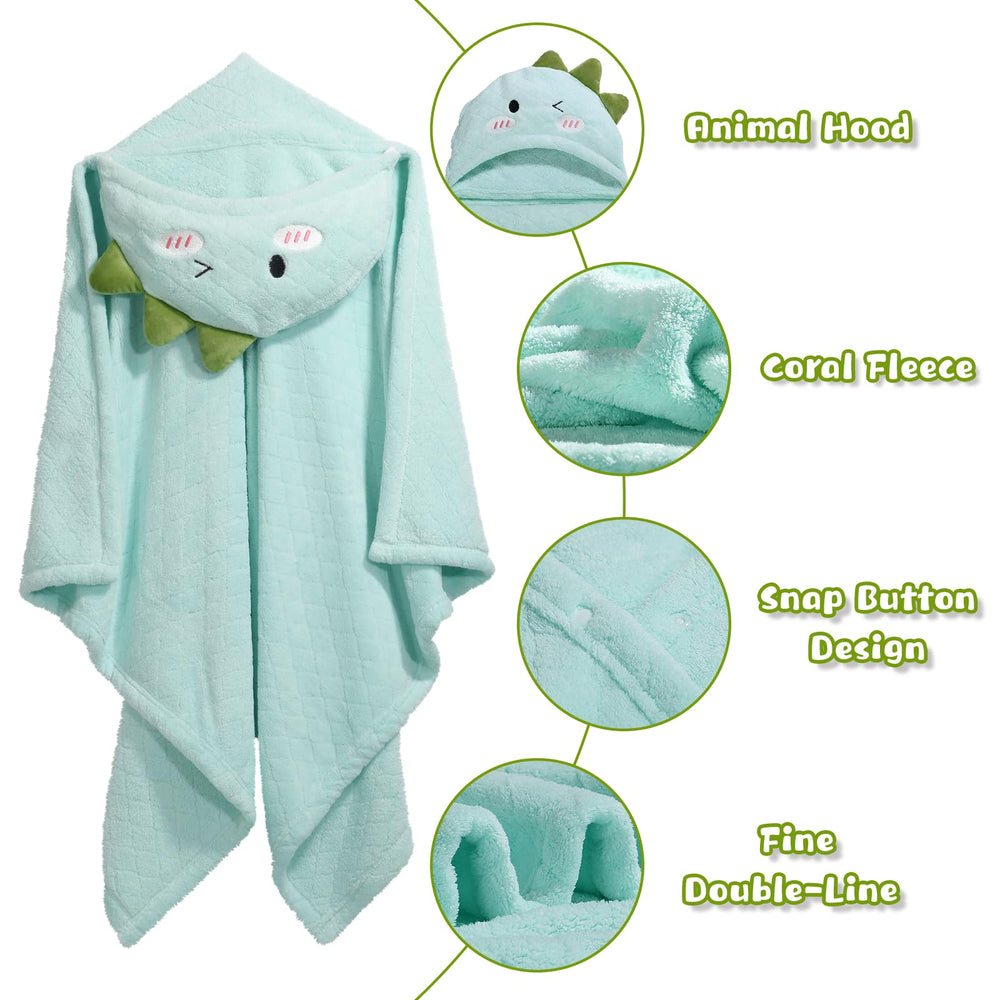 WODHOY hooded towel highlights hair-drying ease for quick after-bath cleanups.