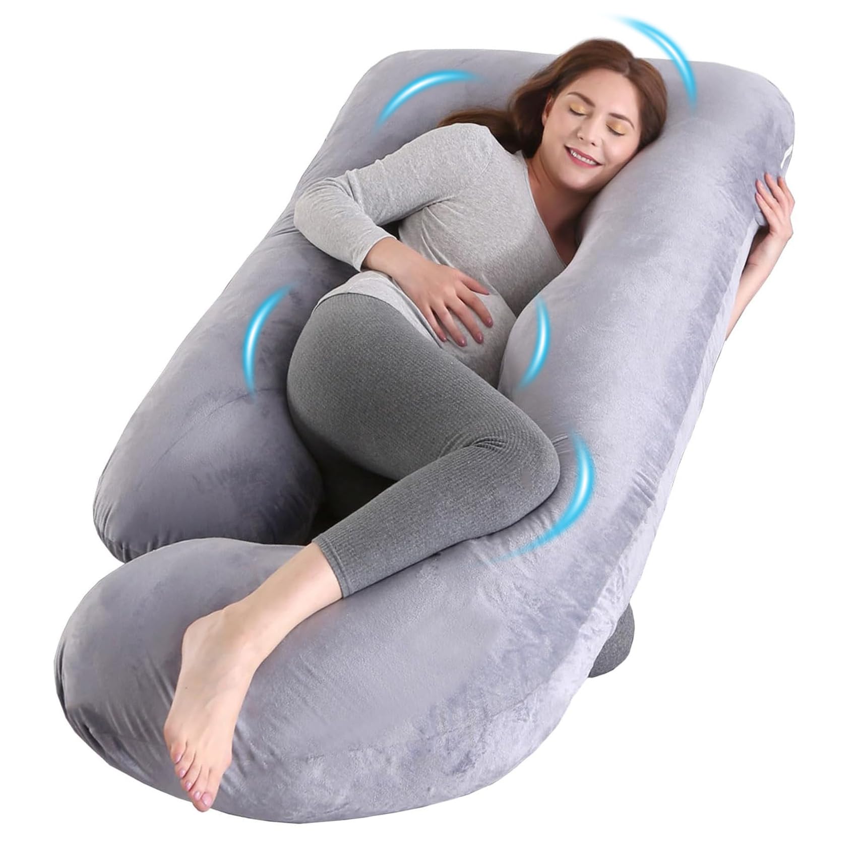 Wodsfay U-Shaped pregnancy pillow provides 360-degree support for abdomen, back, and legs.