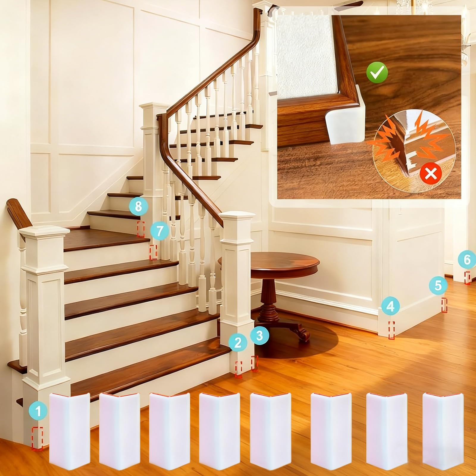 WOLAIYE corner guards fit curved surfaces for seamless protection around furniture.