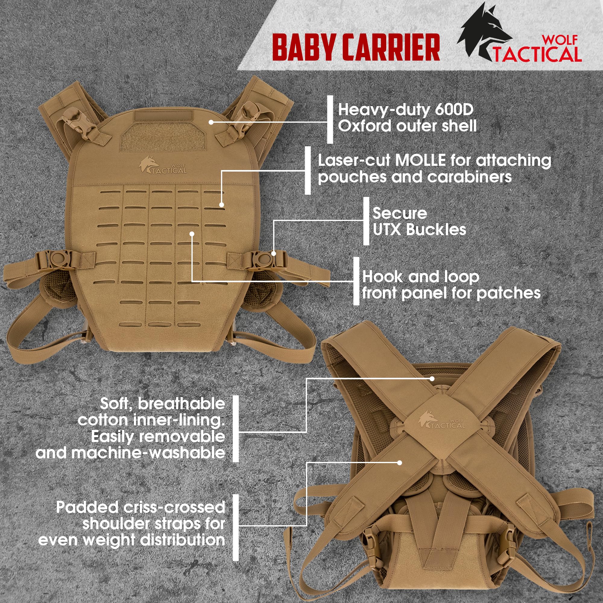Wolf Tactical adjustable size fits infants to toddlers with ease
