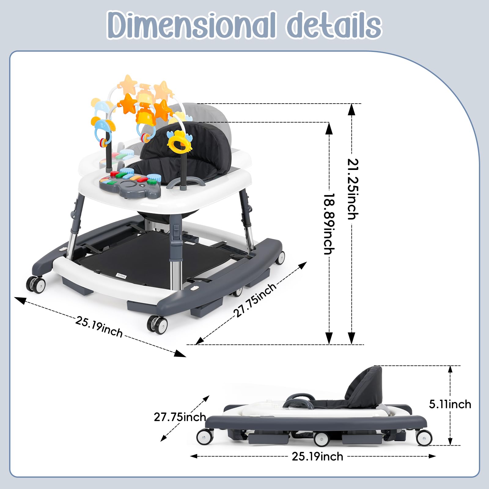 Wolfcode walker shown in bouncer and dining tray modes for versatile use.