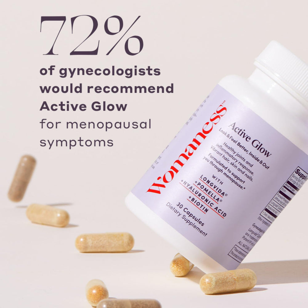 Vegan gluten-free icon on Active Glow packaging.