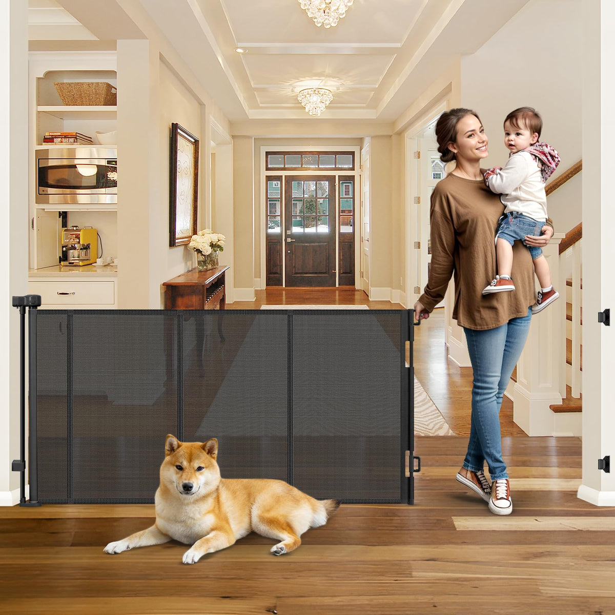 WOMHOM reinforced 100inch gate closed, sturdy baby and pet boundary