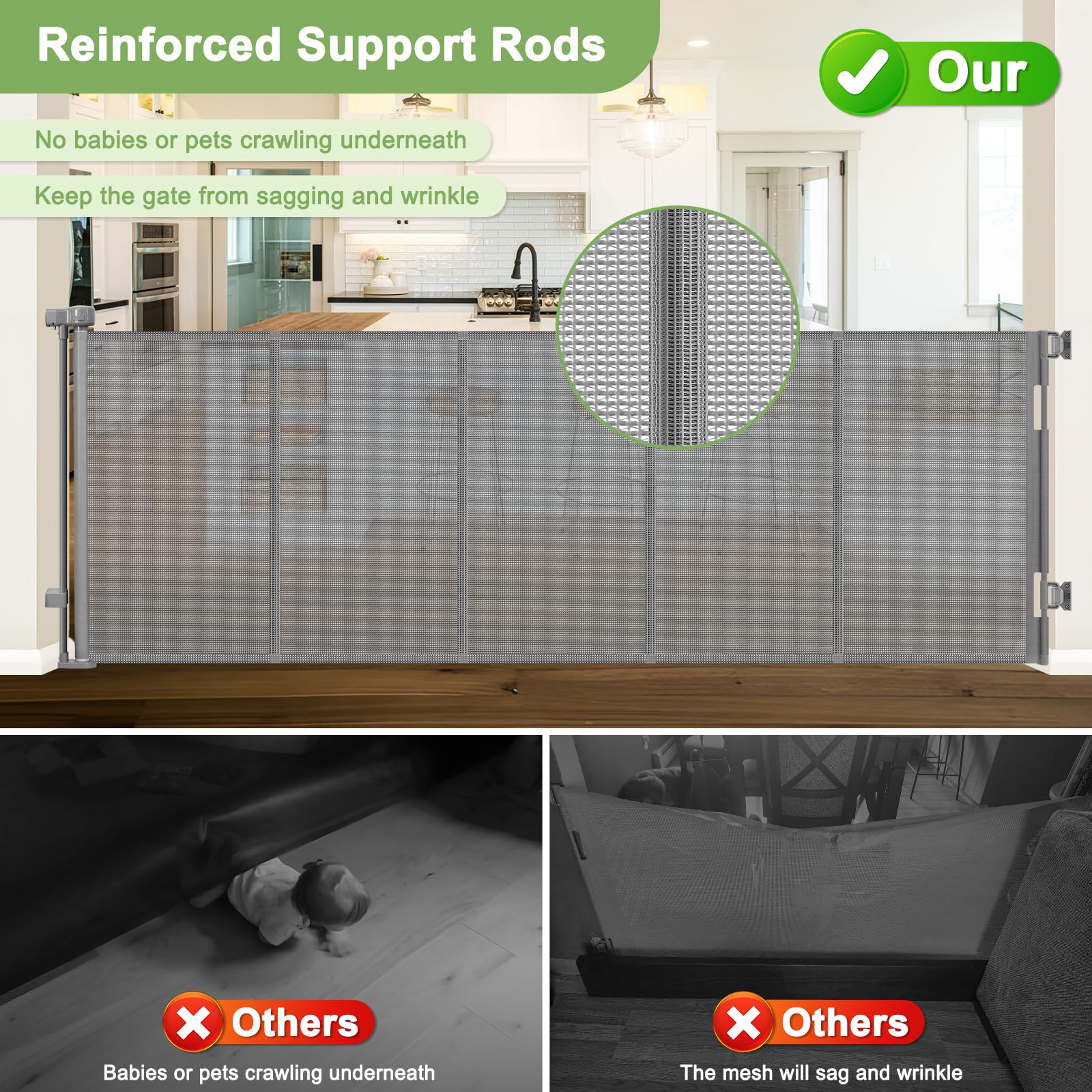 WOMHOM retractable gate saves space while maintaining a clean room aesthetic.