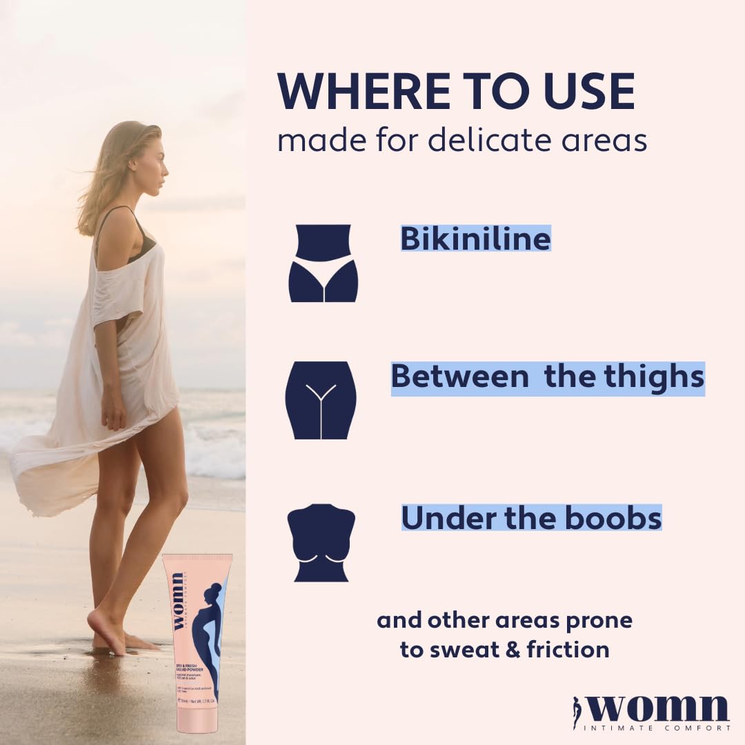 Womn Intimate Comfort tapioca starch base highlights natural origin for moisture absorption.