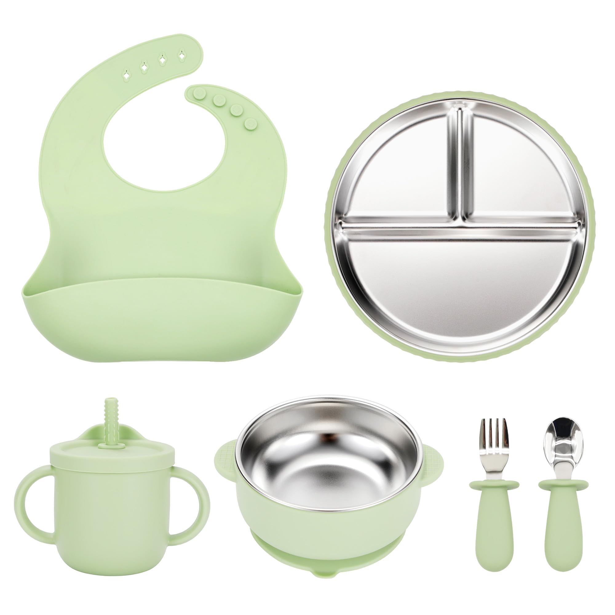 Womorista stainless steel suction plate for baby, close-up showing stable base.