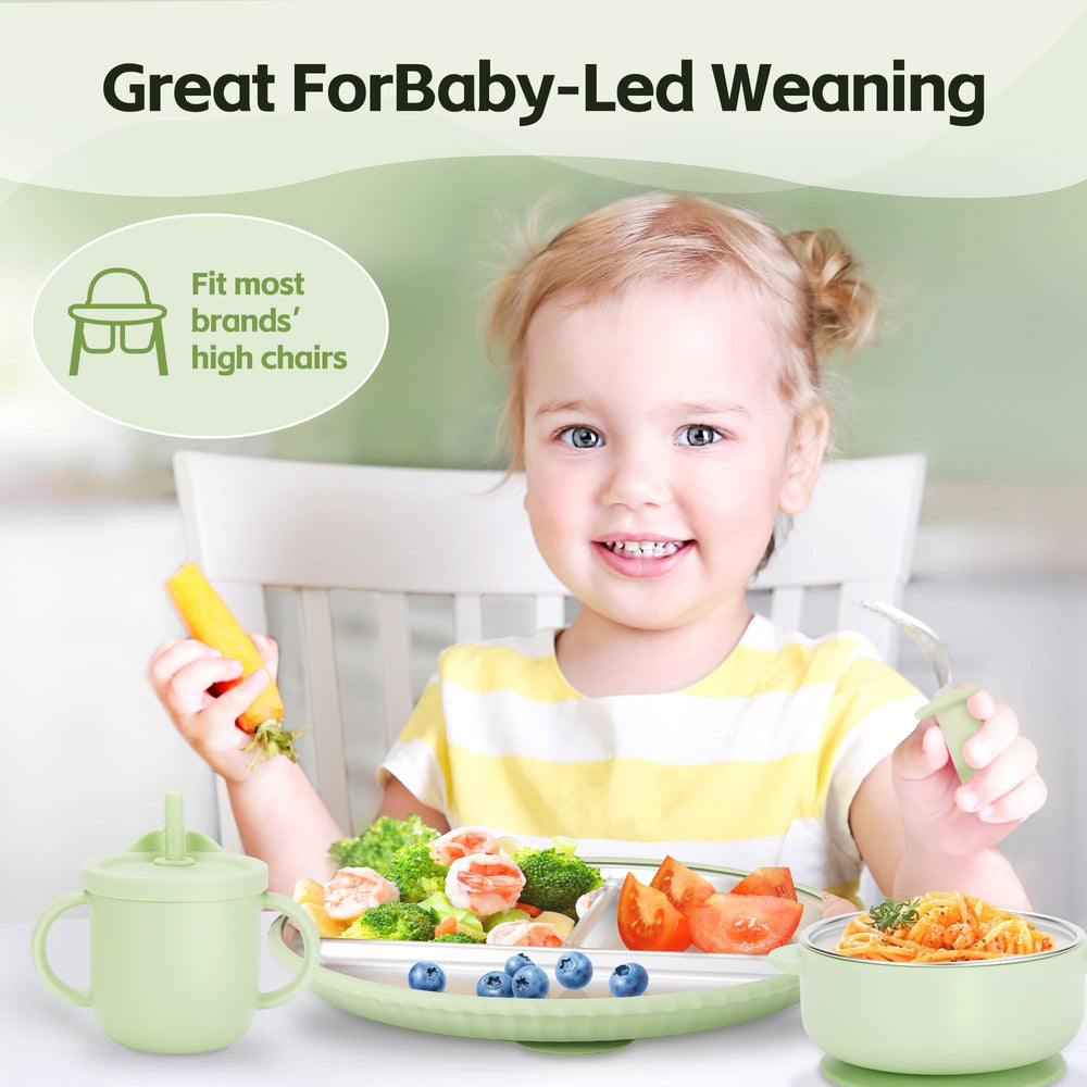 Womorista stainless steel suction plate, easy to wipe clean after meals.