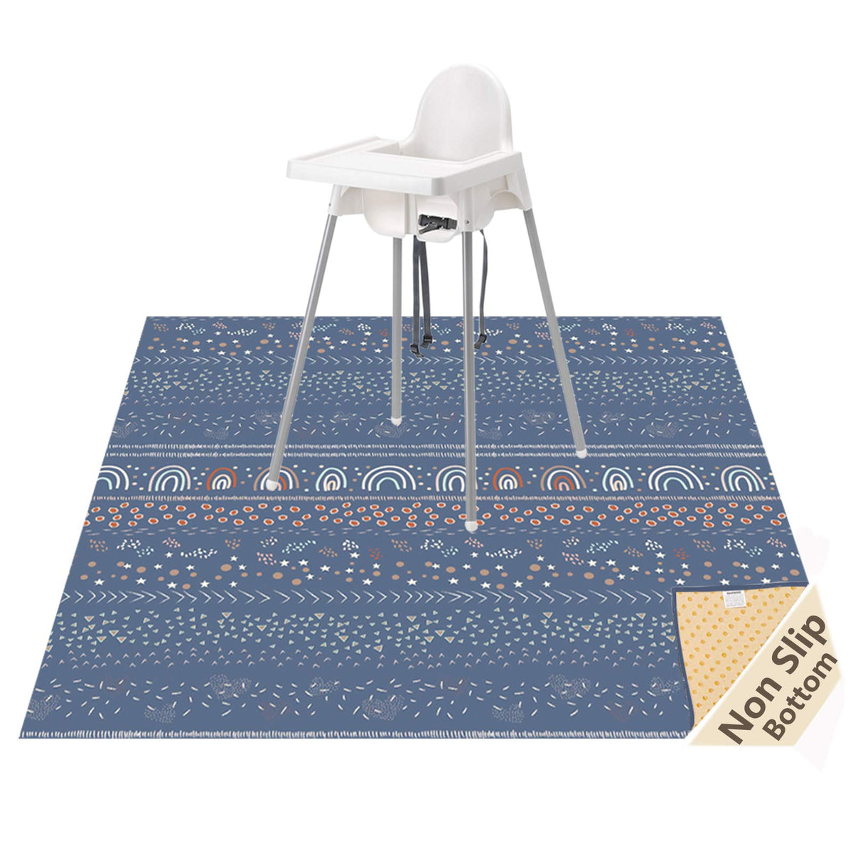 WOMUMON 51 inch splat mat under high chair protects floors from spills.