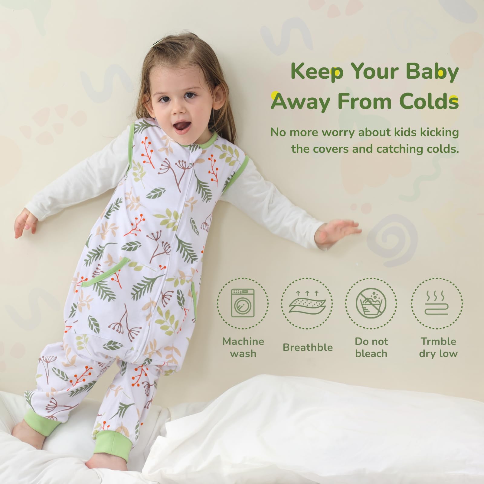 WONDAY baby wearing sleep sack with legs, planet pattern for safe bedtime warmth