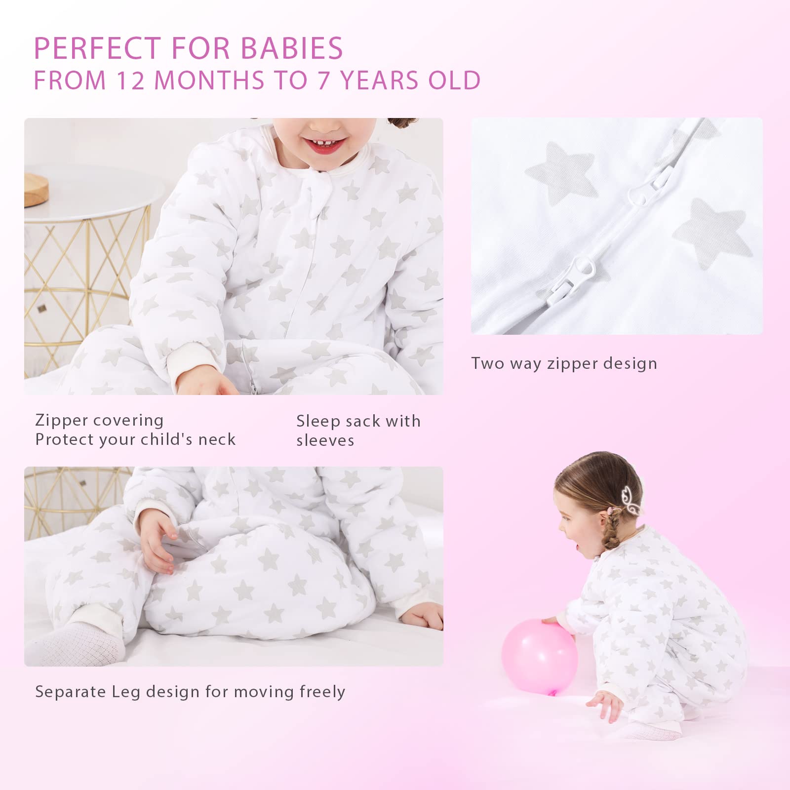 WONDAY toddler sleep sack with legs demonstrates standing and mobility.