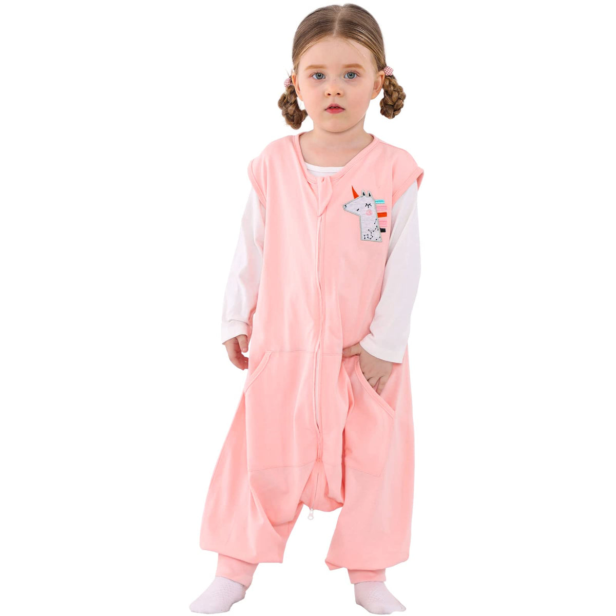 WONDAY sleep sack with feet on a toddler in a bedroom for safe movement.