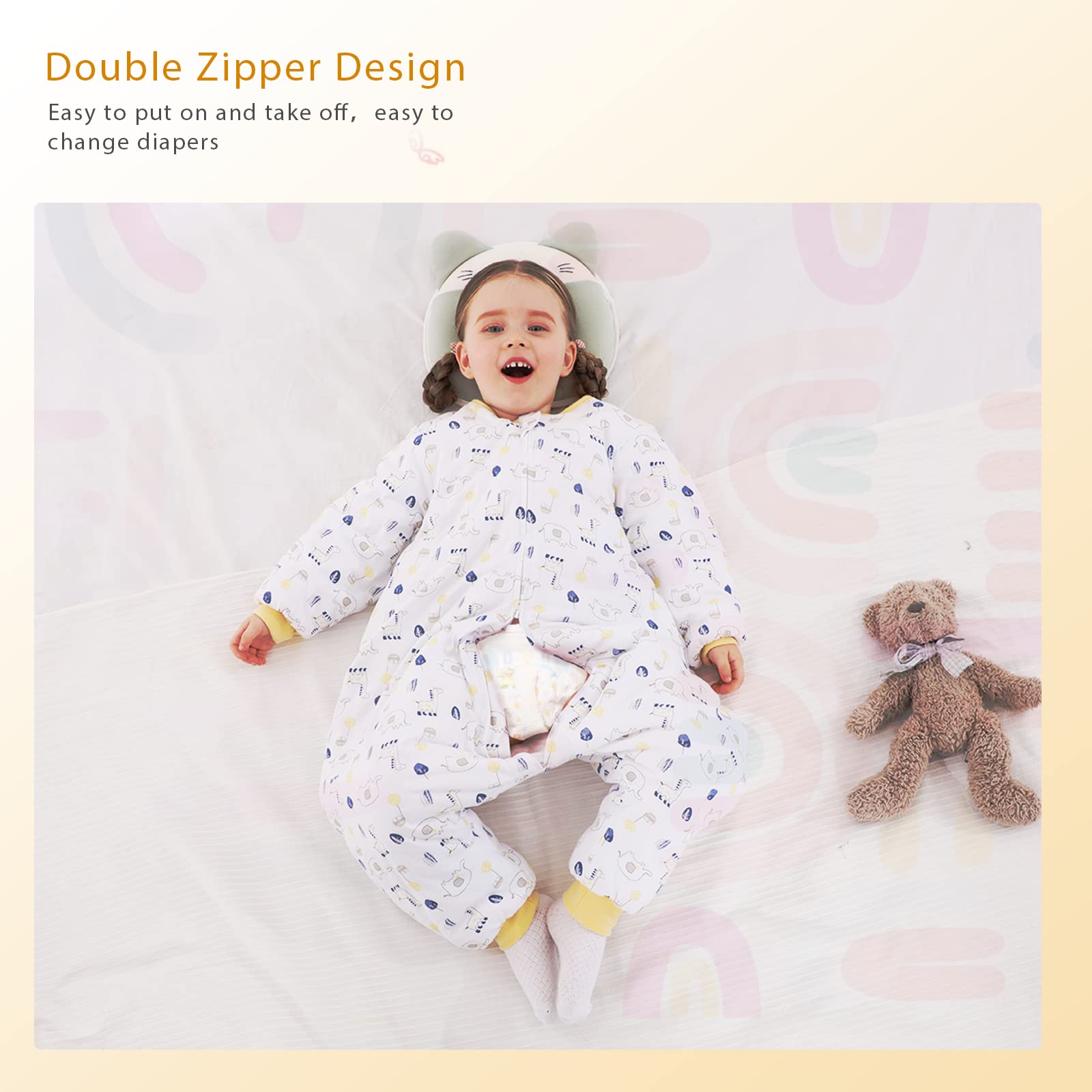 WONDAY two-way zipper design enables quick, quiet diaper changes