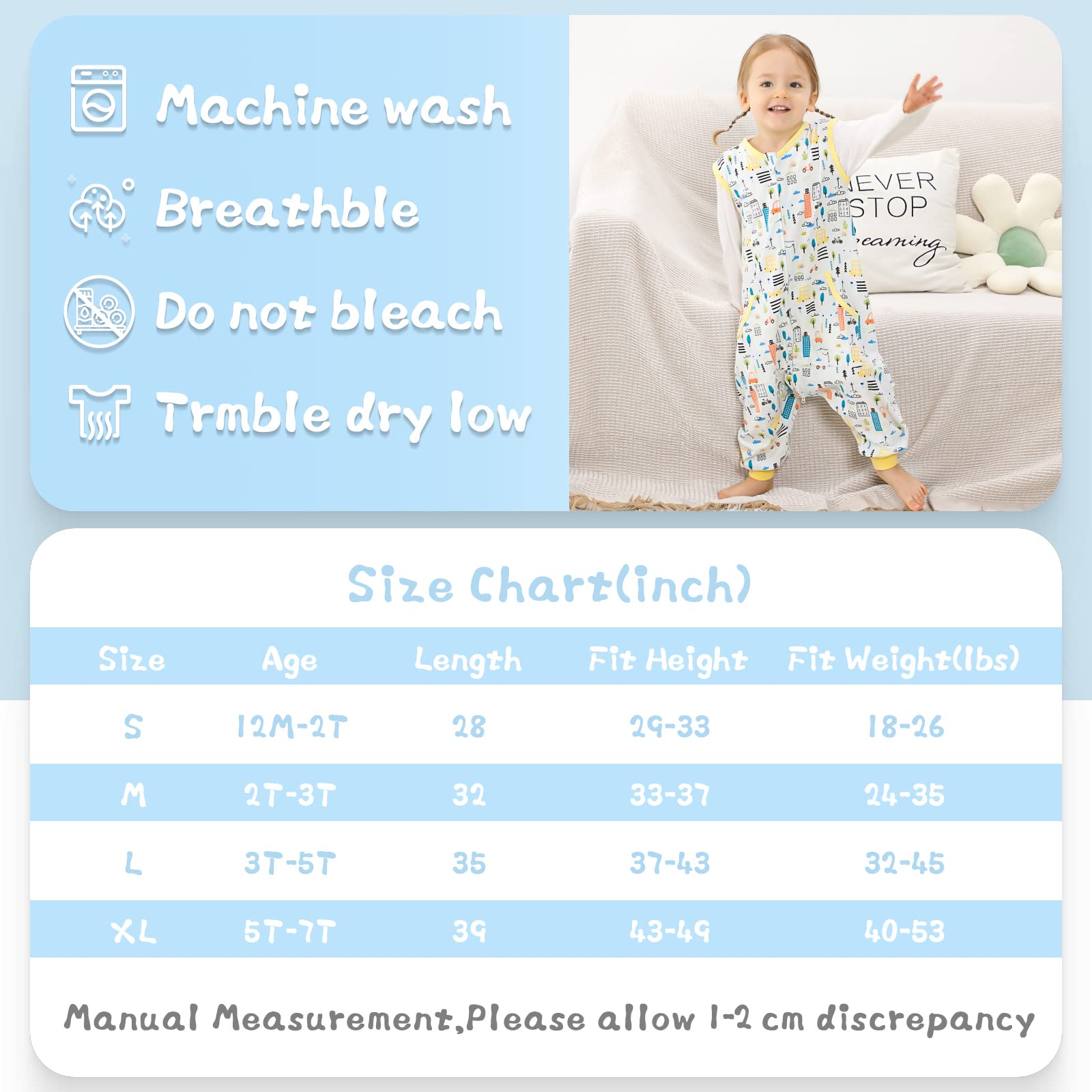 WONDAY sleep sack suitable for year-round use and easy care