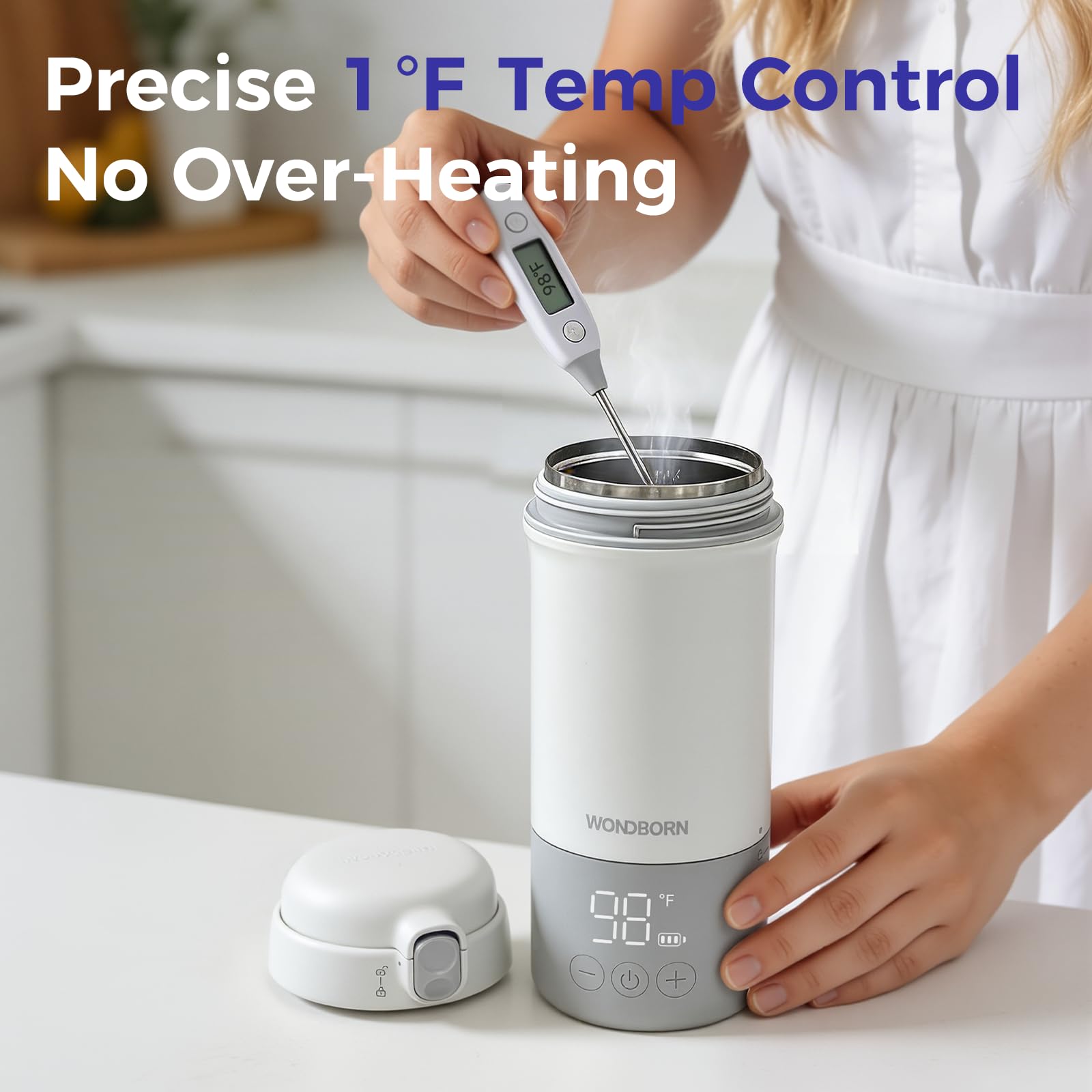 WONDBORN heats 4 oz to 98°F in about one minute.