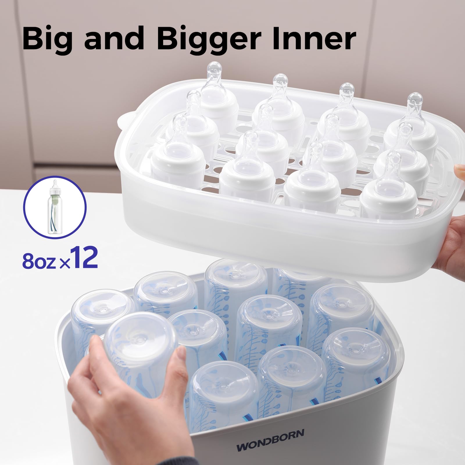 WONDBORN Drying rack directs airflow for moisture-free bottle drying.