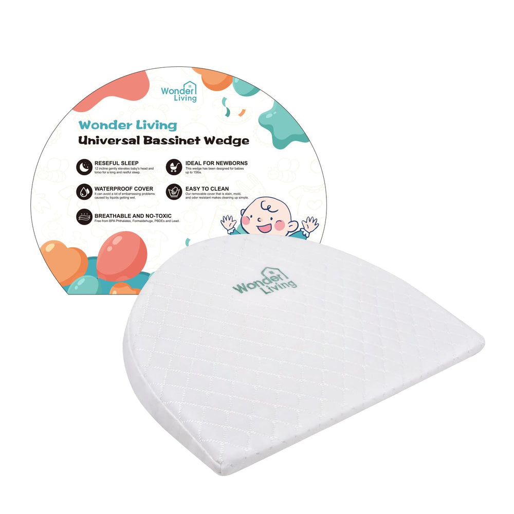 Wonder Living baby wedge pillow cover close-up showing waterproof surface and wipe-clean durability