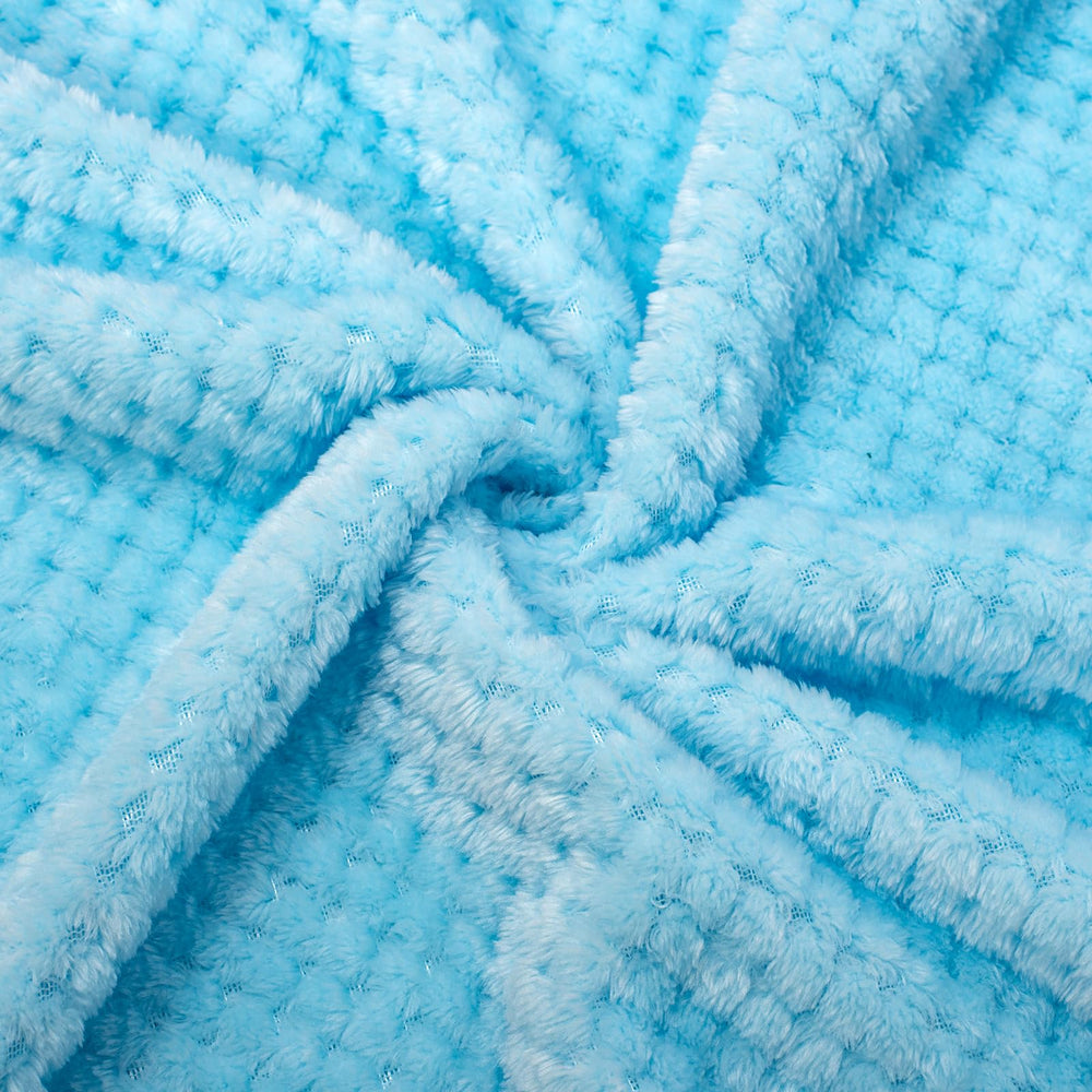 WONDER MIRACLE all-season baby blanket shown in crib and stroller use, ice blue